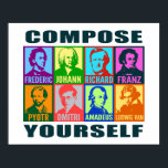 Pop Art Composers | Compose Yourself Poster<br><div class="desc">Bright colours add a modern pop art spirit to these graphic stylised portraits of famous musical composers. Each portrait is designed featuring two different intense colours and has the artists first name placed below in a bold, clean font. Eight composers are featured: Chopin, Bach, Wagner, Schubert, Tchaikovsky, Shostakovich, Mozart, and...</div>