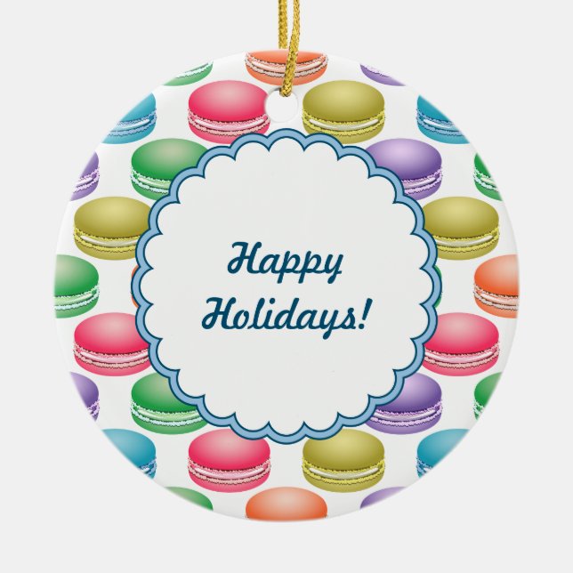 Pop Art Cookies Colourful Macarons Ceramic Tree Decoration (Front)