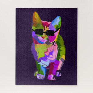 Pop art cool cat funky colourful challenging jigsaw puzzle