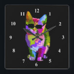Pop Art cool cat with sunglasses Square Wall Clock<br><div class="desc">A cute pop art colourful bright illustration of a cool kitty cat with sunglasses. For cat lovers everywhere !</div>