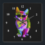 Pop Art cool cat with sunglasses Square Wall Clock<br><div class="desc">A cute pop art colourful bright illustration of a cool kitty cat with sunglasses. For cat lovers everywhere !</div>