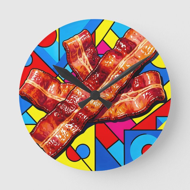 Pop Art Crispy Bacon Round Clock (Front)