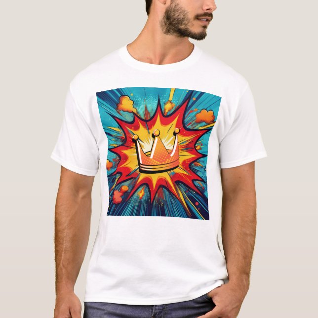 Pop Art Crown with Explosive Comic Style Design T-Shirt (Front)