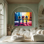 Pop Art Cycling Race Wall Art – Bike Racing Print<br><div class="desc">This energetic pop art cycling scene features three cyclists racing through a vibrant urban landscape. Perfect for cycling enthusiasts, this artwork captures the thrill and determination of a race. Customise one of the cyclists' jerseys with your name or add a motivational message to the road for a personal touch. Available...</div>