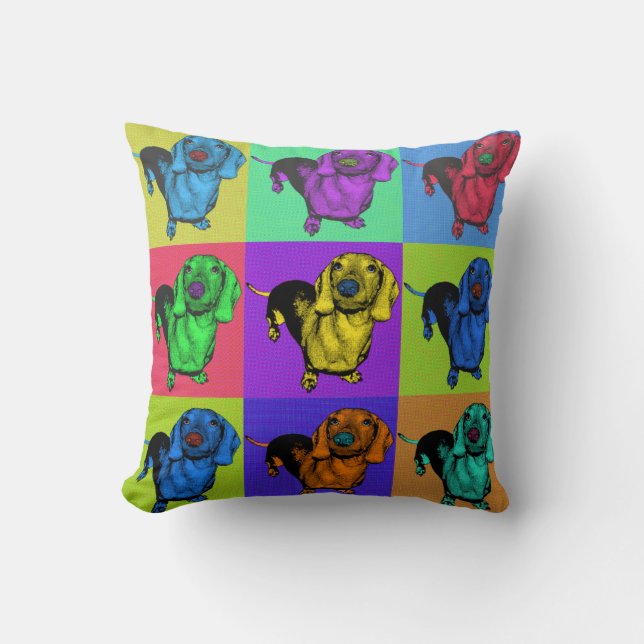 Pop Art Dachsund Doxie Panels Multi-Colour Popart Cushion (Front)