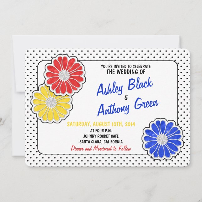 Pop Art Daisy Polka Dot Casual Wedding Invitation (Front)