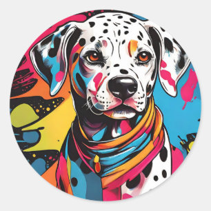 Pop Art Dalmatian Splash Classic Round Sticker