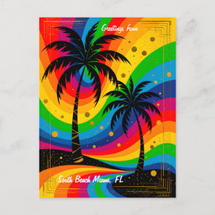 [Pop Art Deco Dreams] Colorful Retro Palm Trees Postcard