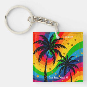 [Pop Art Deco Dreams] Retro Tropical Palm Trees Key Ring