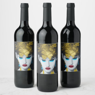 Pop Art Decor in Gold and Turquoise  Wine Label