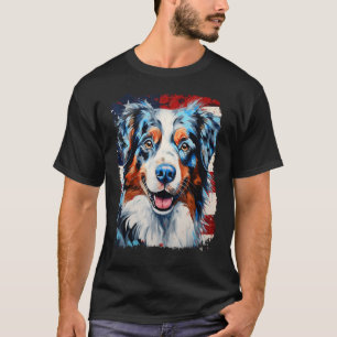 Pop Art Dog Australian Shepherd Patriotic T-Shirt