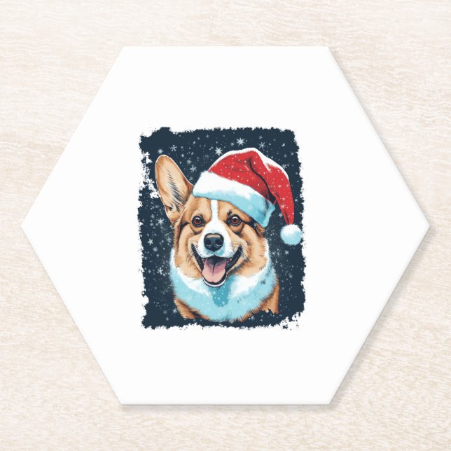 Pop Art Dog Christmas Corgi  Paper Coaster (Front)