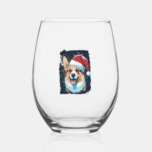 Pop Art Dog Christmas Corgi Stemless Wine Glass