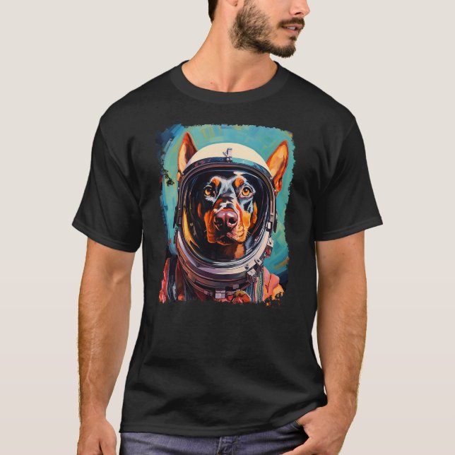 Pop Art Dog Doberman Space Astronaut T-Shirt (Front)