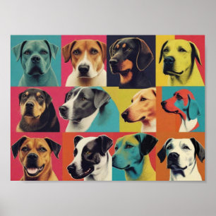 Pop Art Dog Photo -Modern Retro Colour Block Poste Poster