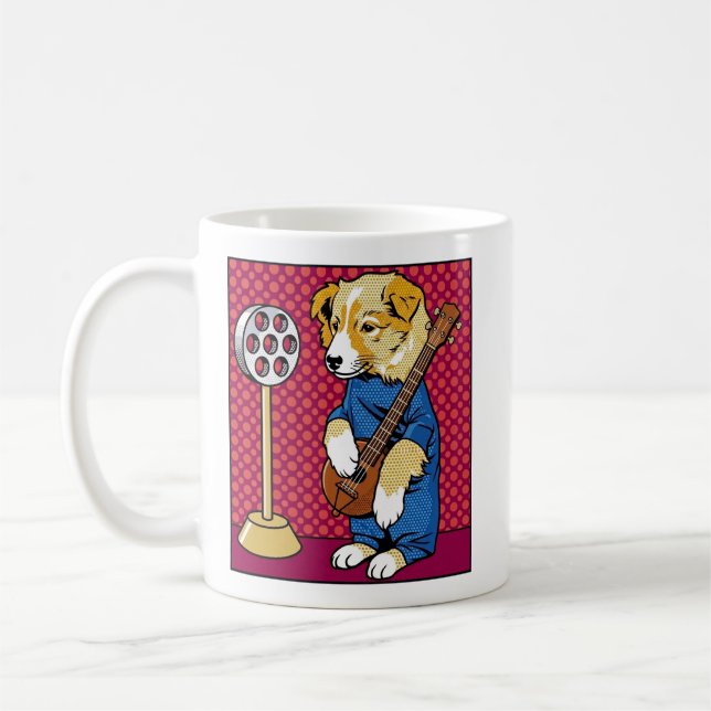 Pop Art Dog Playing Instrument Retro Comic Coffee Mug (Left)