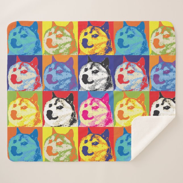 Pop Art Dogecoin Sherpa Blanket (Front (Horizontal))