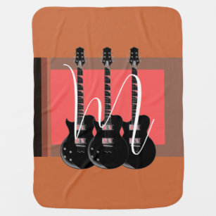 Pop Art Electric Guitar Monogram Initial Baby Blanket