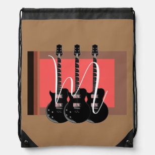 Pop Art Electric Guitar Monogram Initial Drawstring Bag
