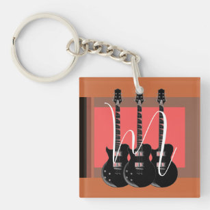 Pop Art Electric Guitar Monogram Initial Key Ring