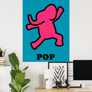 Pop Art Elephant Poster – Dancing Pink on Teal