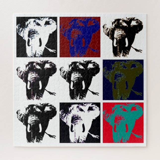 Pop Art Elephant Retro Illustration Jigsaw Puzzle (Vertical)