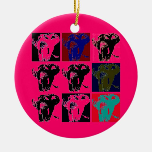 Pop Art Elephants Ceramic Ornament (Front)