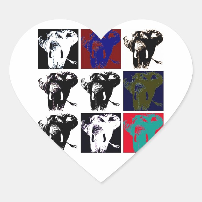Pop Art Elephants Heart Sticker (Front)