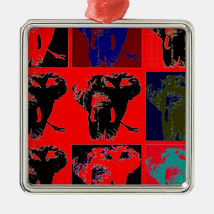 Pop Art Elephants Metal Ornament
