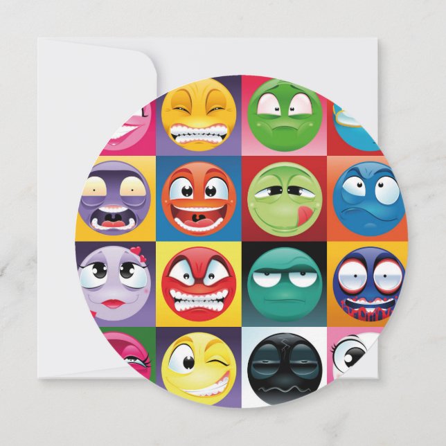 pop art emoji 5.25 x 5.25 Invitation Circle (Back)