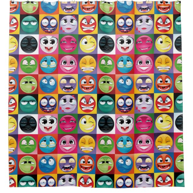 pop art emojis bathroom shower curtain (Front)