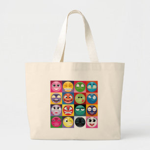 pop art emojis large tote bag