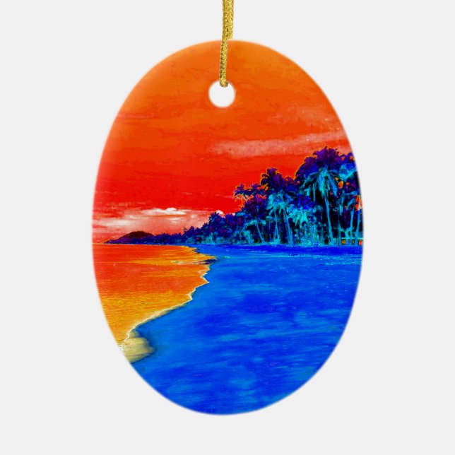 Pop Art Exotic Beach Palm Trees Ceramic Ornament (Front)