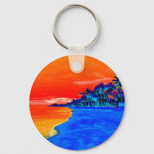 Pop Art Exotic Beach Palm Trees Key Ring