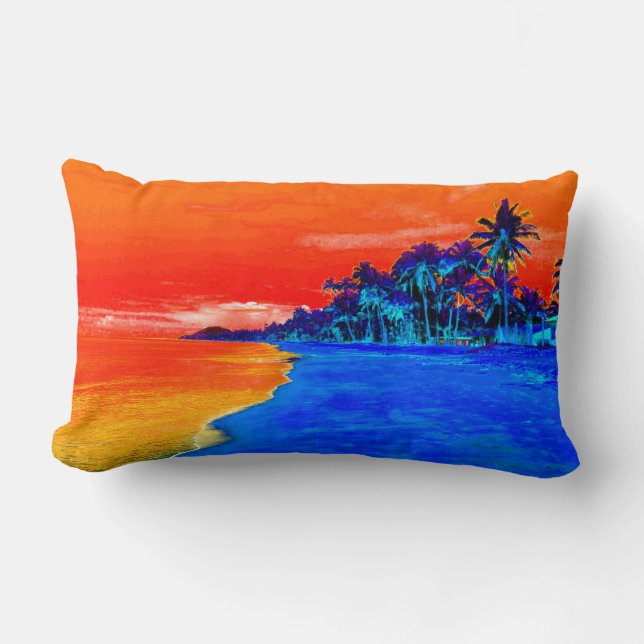 Pop Art Exotic Beach Palm Trees Lumbar Cushion (Front)
