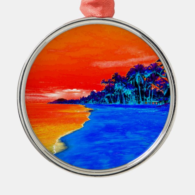 Pop Art Exotic Beach Palm Trees Metal Ornament (Front)