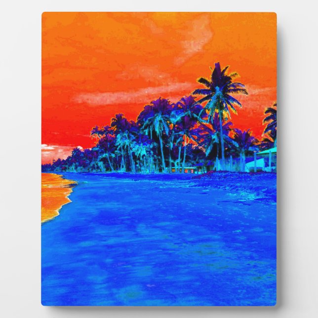 Pop Art Exotic Beach Palm Trees Plaque (Front)