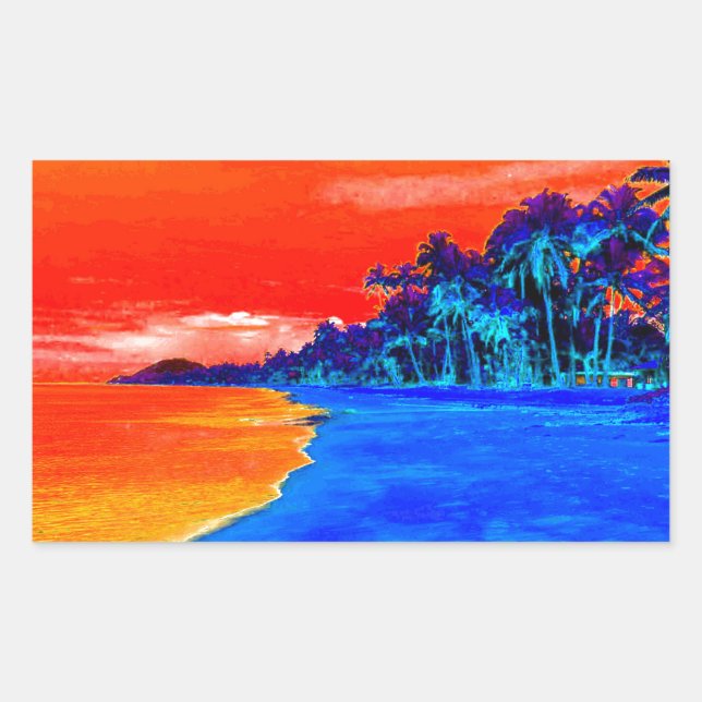 Pop Art Exotic Beach Palm Trees Rectangular Sticker (Front)