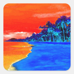 Pop Art Exotic Beach Palm Trees Square Sticker