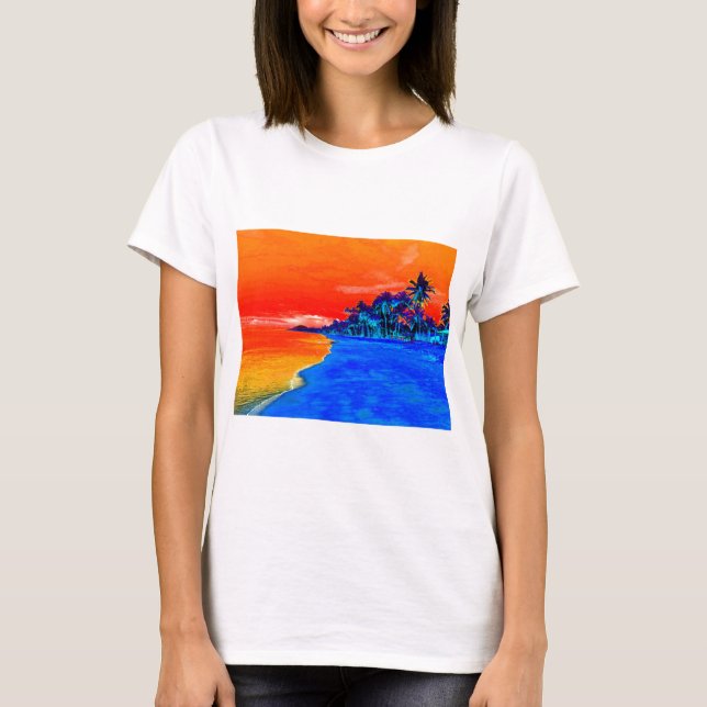 Pop Art Exotic Beach Palm Trees T-Shirt (Front)