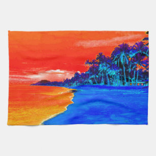 Pop Art Exotic Beach Palm Trees Tea Towel