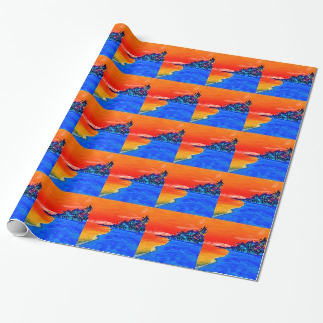 Pop Art Exotic Beach Palm Trees Wrapping Paper (Unrolled)