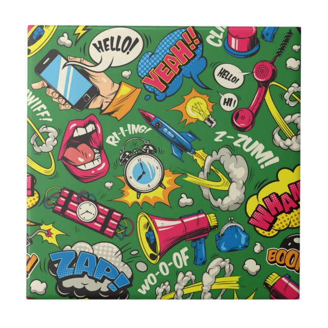 Pop Art Explosion - Retro Comic Aesthetic Ceramic Tile (Front)