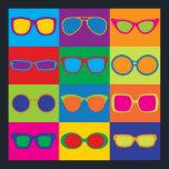 Pop Art Eyeglasses Poster<br><div class="desc">Pop-Art styled illustration of popular eyeglass frame styles in a colourful chequerboard.</div>