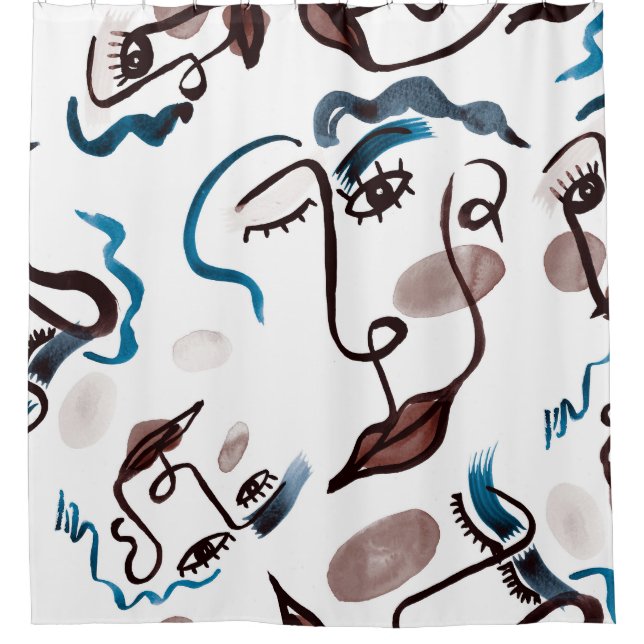 Pop art faces: abstract watercolor. shower curtain (Front)