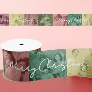 Pop Art Family Christmas Photo Collage Ribbon Satin Ribbon