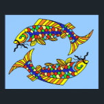 Pop Art Fancy Pisces Fish on Light Blue Poster<br><div class="desc">This art print poster for your home decor is a light blue color with two bright colorful fancy Pisces Fish.</div>