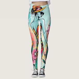 Pop Art Fashion Girl   Edgy Summer Floral Yoga Leggings