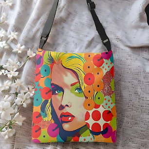 Pop Art Female Face Vibrant Pattern Crossbody Bag