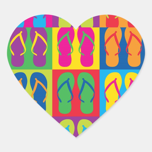 Pop Art Flip Flops Heart Sticker (Front)